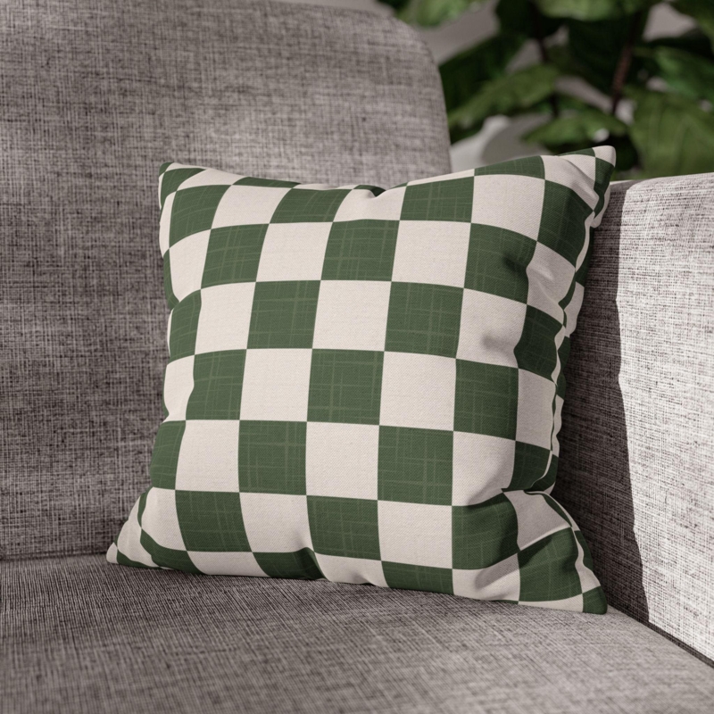 Throw Pillow in Hunter Green Checkerboard, Retro Woven Fabric