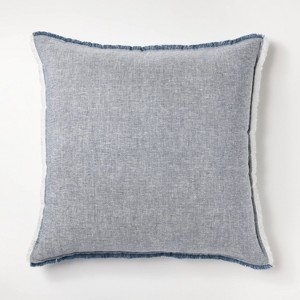 Throw Pillow in Muted Blue Linen-Like Fabric with Frayed Edges