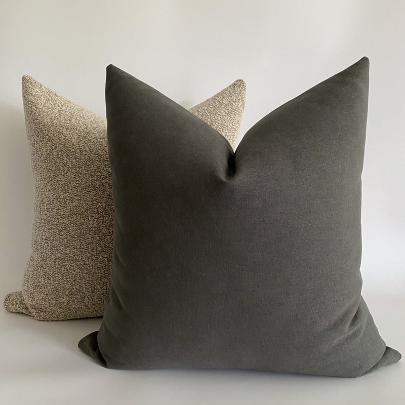 Throw Pillow in peppercorn dark tone with rich tactile woven fabric