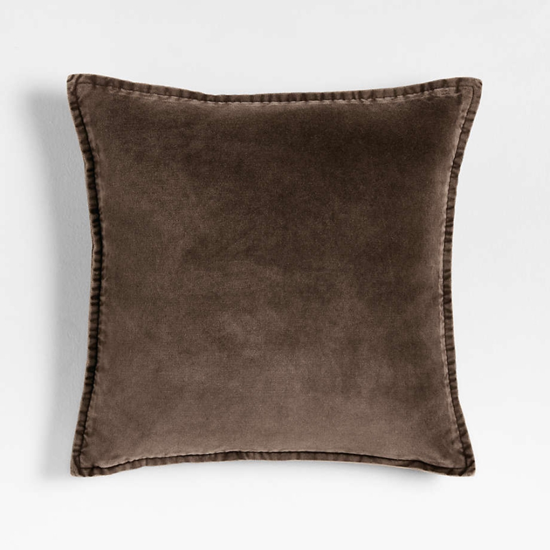 Throw Pillow in Relaxed Washed Velvet, Deep Brown Color