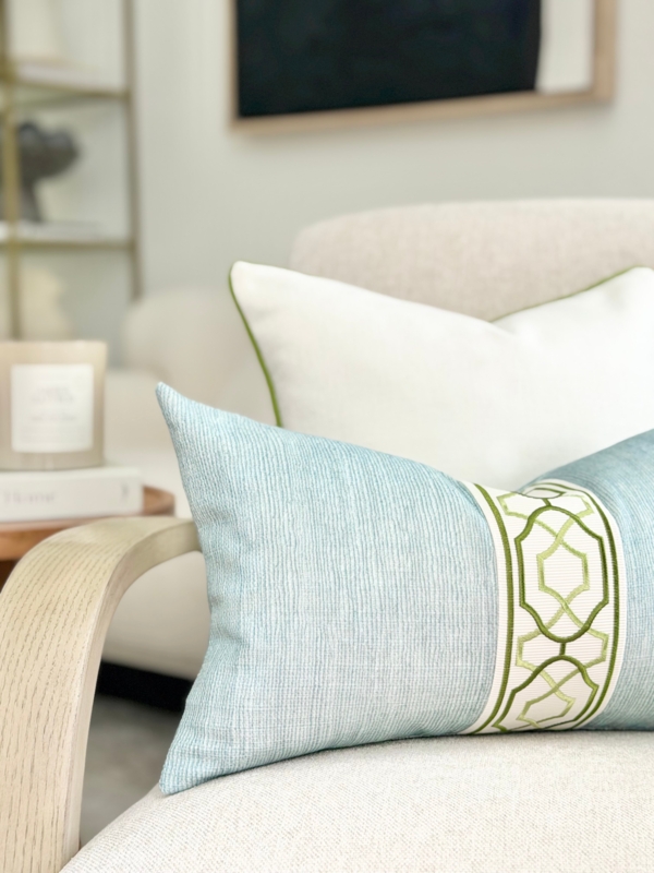 Throw Pillow in Seafoam Green Hue with Woven Geometric Texture