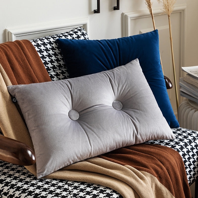 Throw Pillow in Teal Velvet with Central Button Tufting