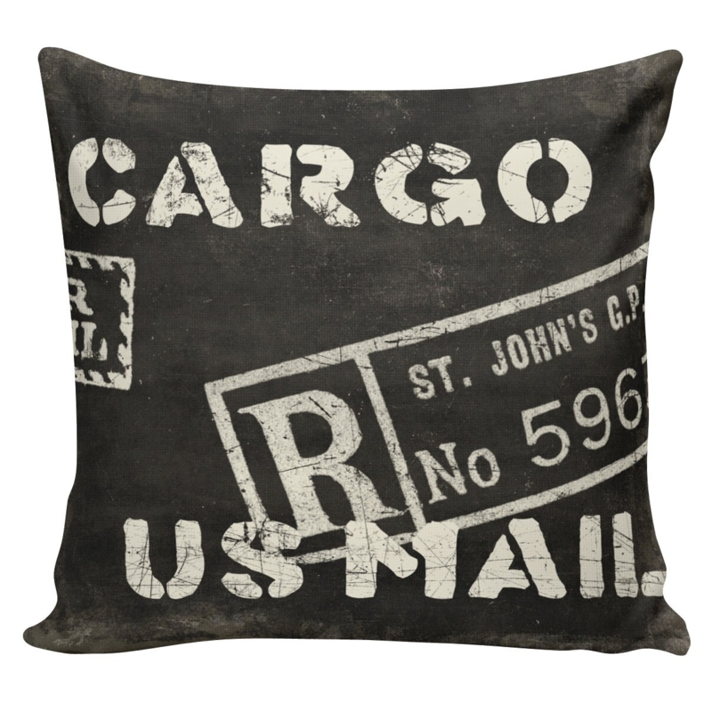 Throw Pillow Industrial Vintage US Mail Cargo Crate Print Canvas