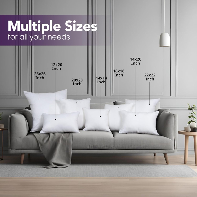 Throw Pillow Inserts, Set of Two Plump White Cushion Fillers
