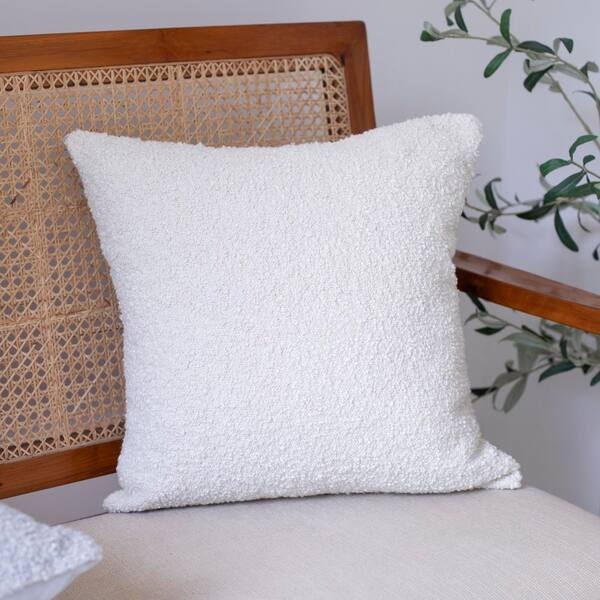 Throw Pillow, Ivory Boucle Fabric, Piped Edge Detail