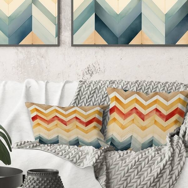 Throw Pillow: Ivory Multi-Colored Chevron Zigzag Pattern, Matte Finish