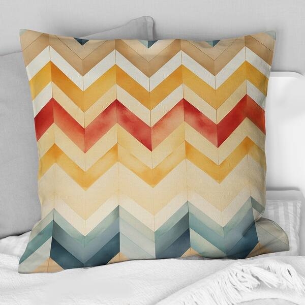 Throw Pillow: Ivory & Muted Blue Distressed Chevron Print, Woven Fabric