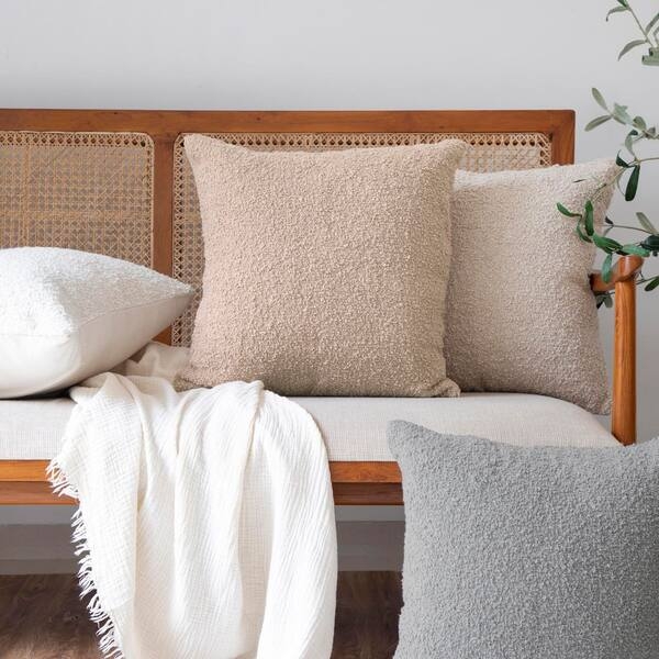 Throw Pillow, Ivory Nubby Texture Boucle, Knife Edge