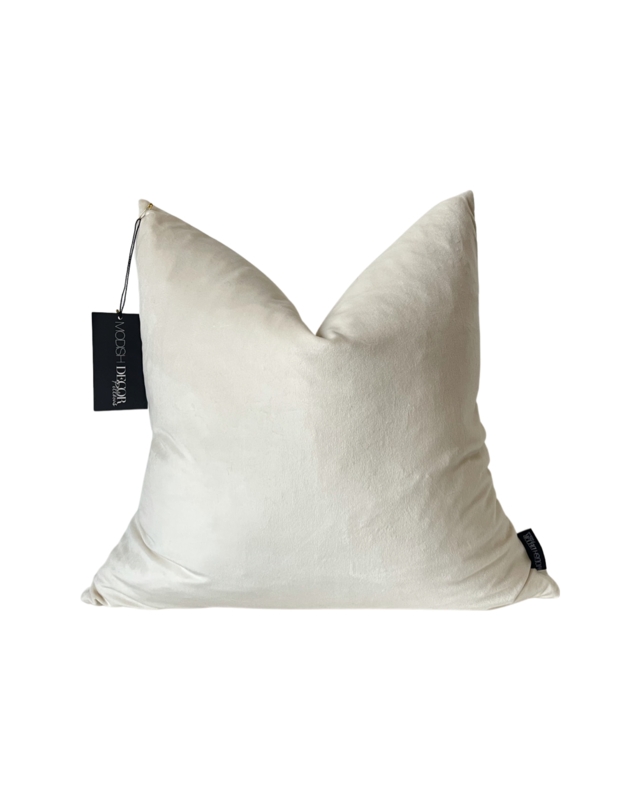 Throw Pillow Ivory Velvet Flanged Border Elegant Cream Accent