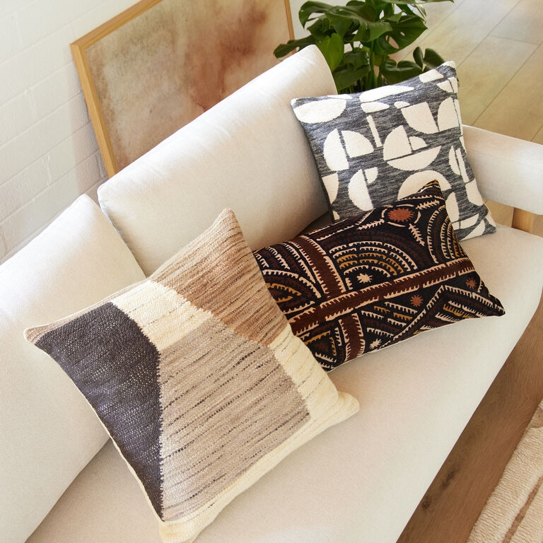 Throw Pillow Jacquard Weave Geometric Shapes Global Black Ivory