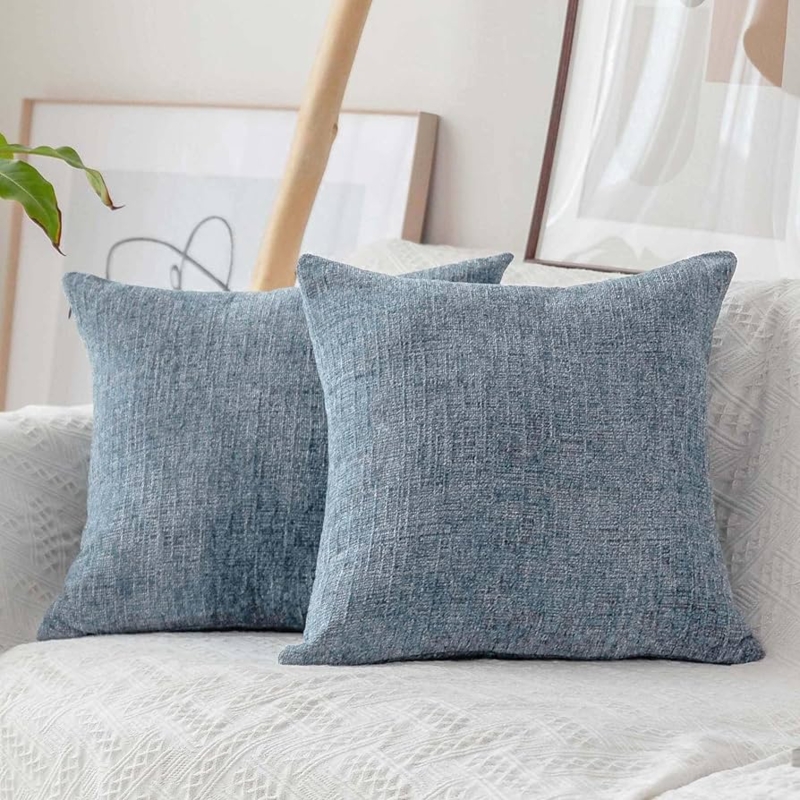 Throw Pillow: Jeans Blue Ribbed Chenille, Square Cushion Cover