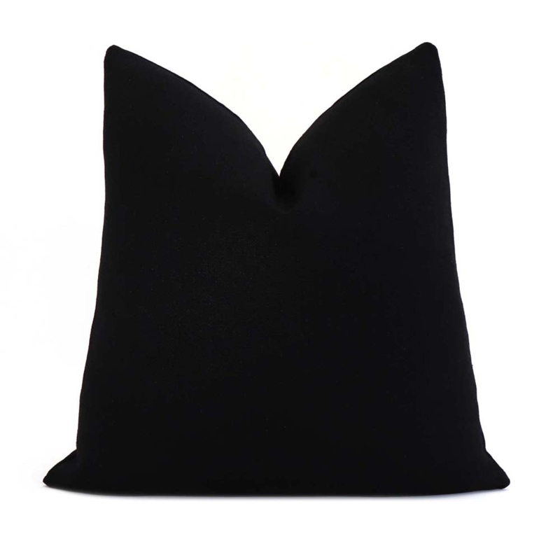 Throw Pillow Jet Black Slub Linen Texture Minimalist Decor