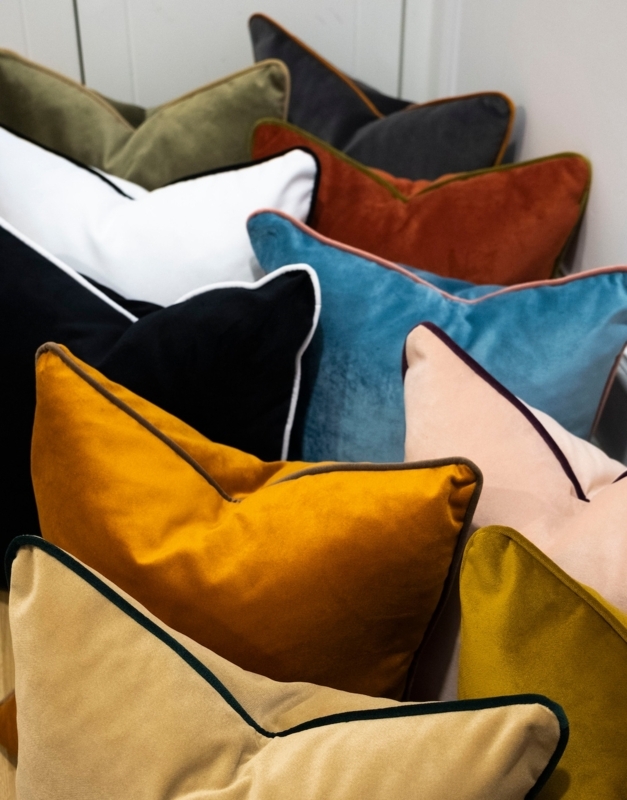 Throw Pillow Jewel Tone Velvet with Contrasting Piping