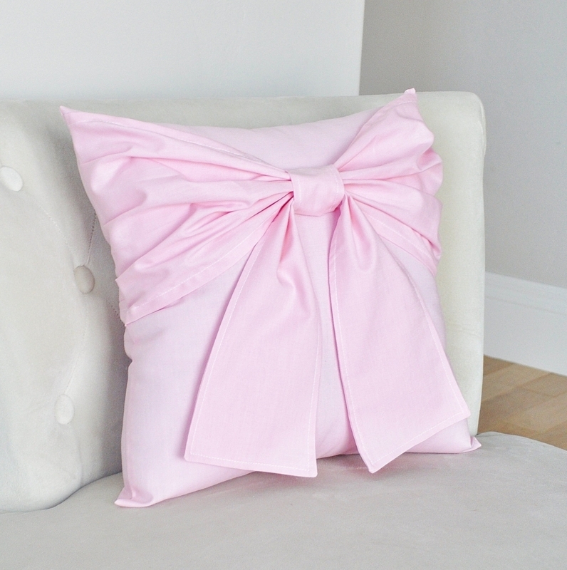 Throw Pillow, Large Central Bow Detail, Soft Blush Fabric, Feminine Glam