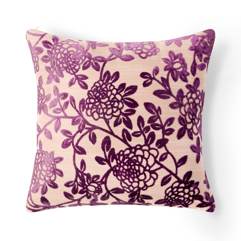Throw Pillow Large Scale Floral Botanical Print, Lavender Plum