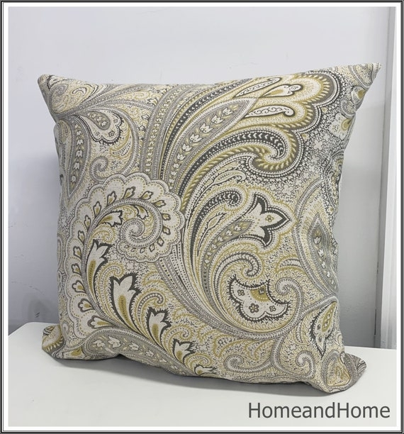 Throw Pillow: Large Scale Paisley with Dijon Accents & Woven Texture