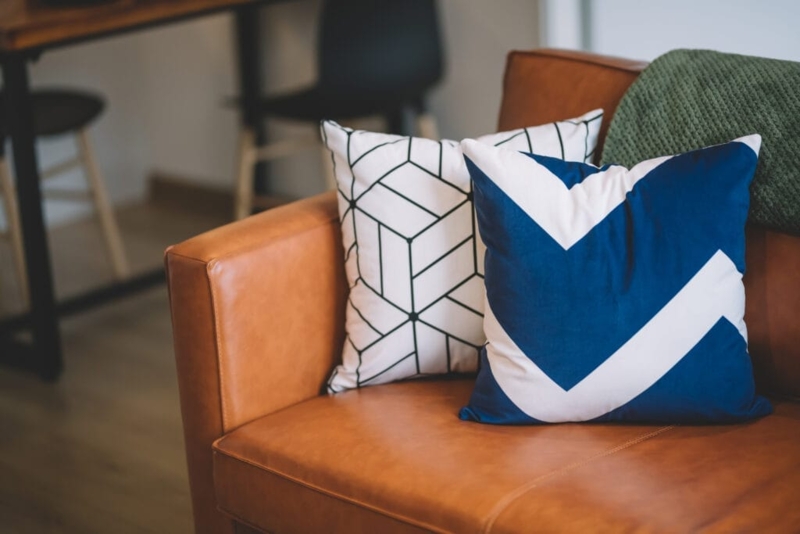 Throw Pillow Layout: Muted Cool Toned Palette, Boho Embroidered Accents