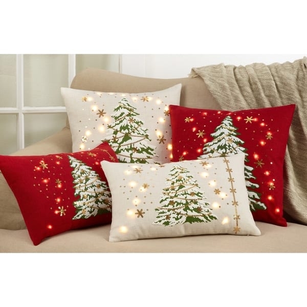 Throw Pillow LED Lights Christmas Tree Motif Glows