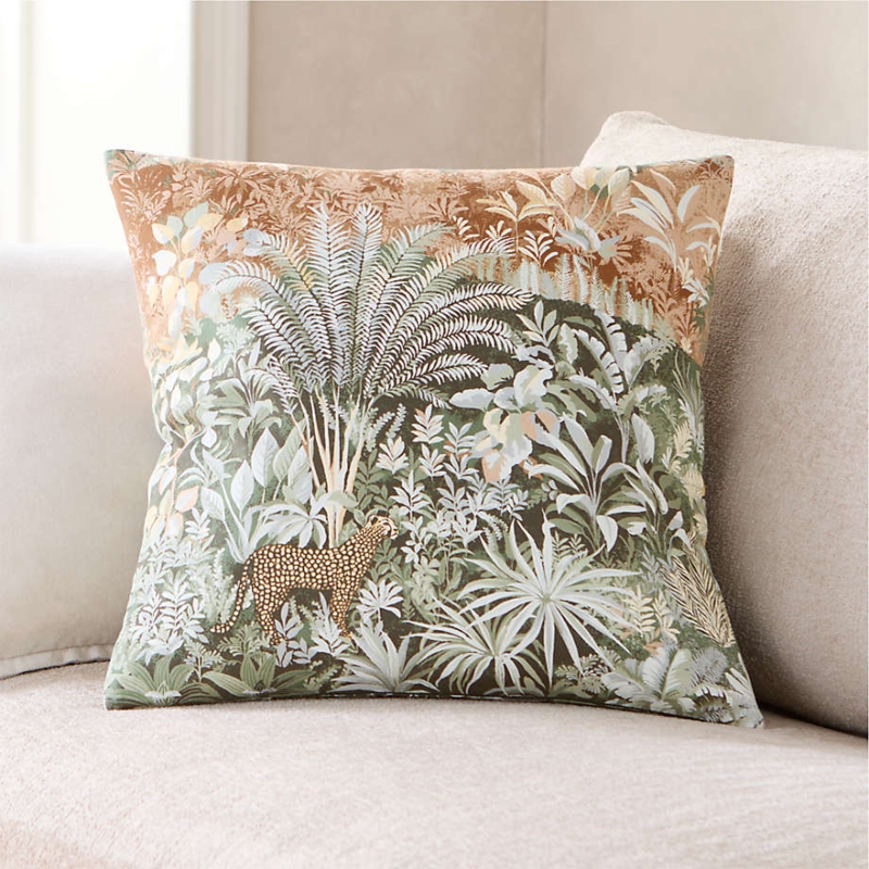 Throw Pillow Leopard Motif Shadow Sage Palette Botanical Block