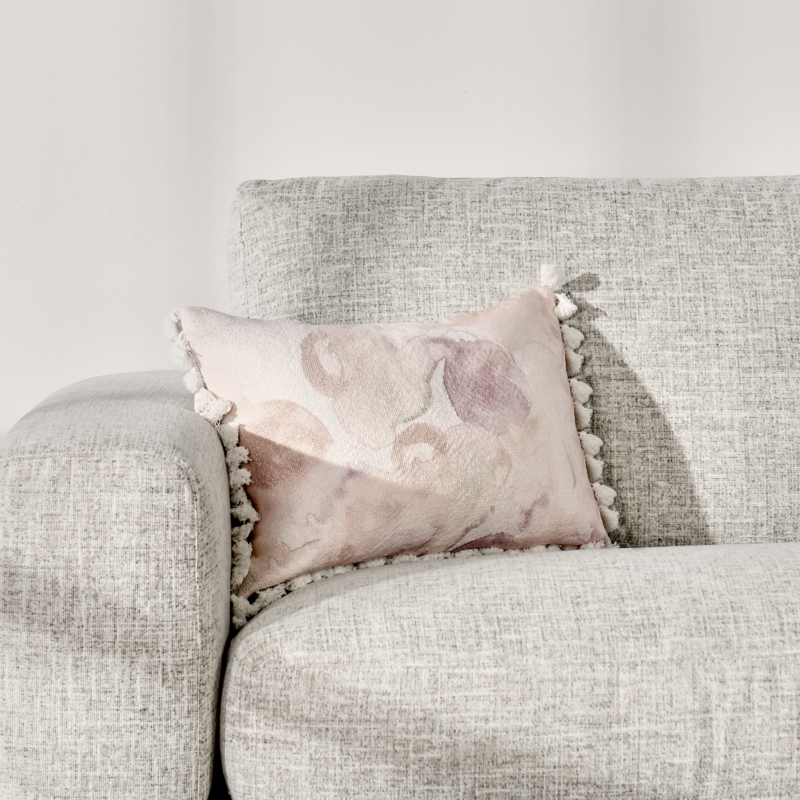 Throw Pillow Lily Floral Print Lumbar Silhouette Pink Linen Blend Cushion