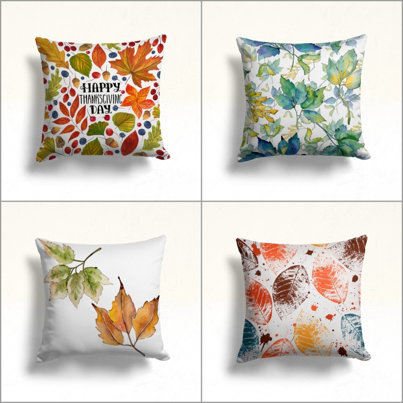 Throw Pillow Line Drawing Style Leaf Print Earthy Living Room Accent