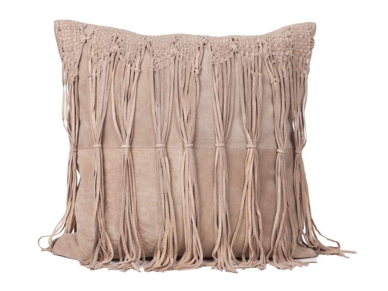 Throw Pillow Long Fringe Suede Texture Rustic Leather Like