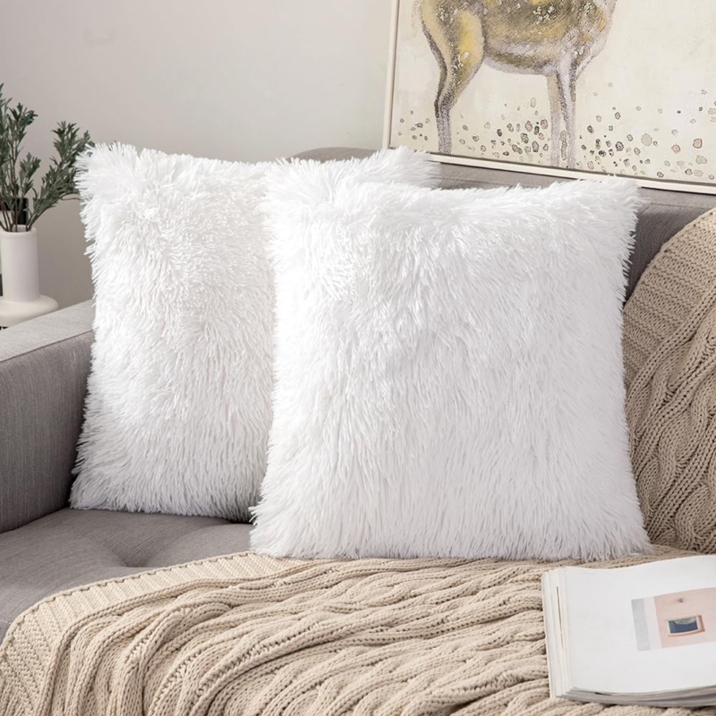 Throw Pillow Long-Pile Faux Fur Shaggy Texture Glam Pair