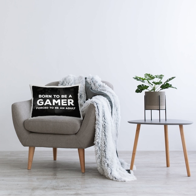 Throw Pillow Lumbar "Born Gamer" Typography Monochrome Graphic