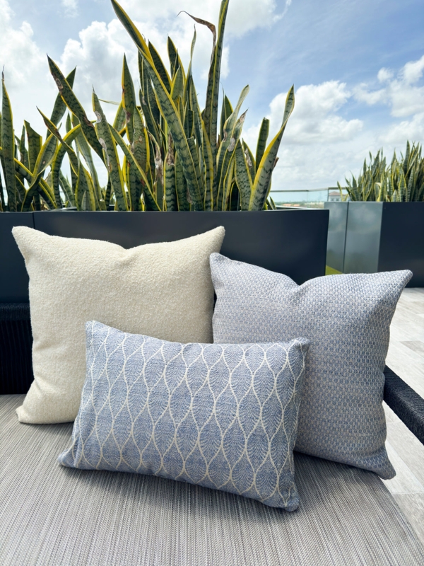 Throw Pillow Lumbar Indigo Woven Texture Fringed Edges Coastal Boho