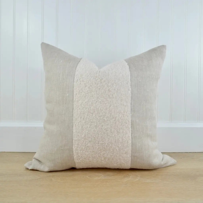 Throw Pillow Lumbar Mixed Material Boucle Linen Like Organic