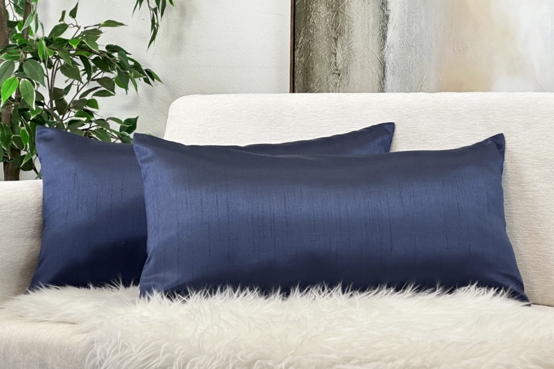Throw Pillow: Lumbar Silhouette with Faux Silk Sheen in Navy