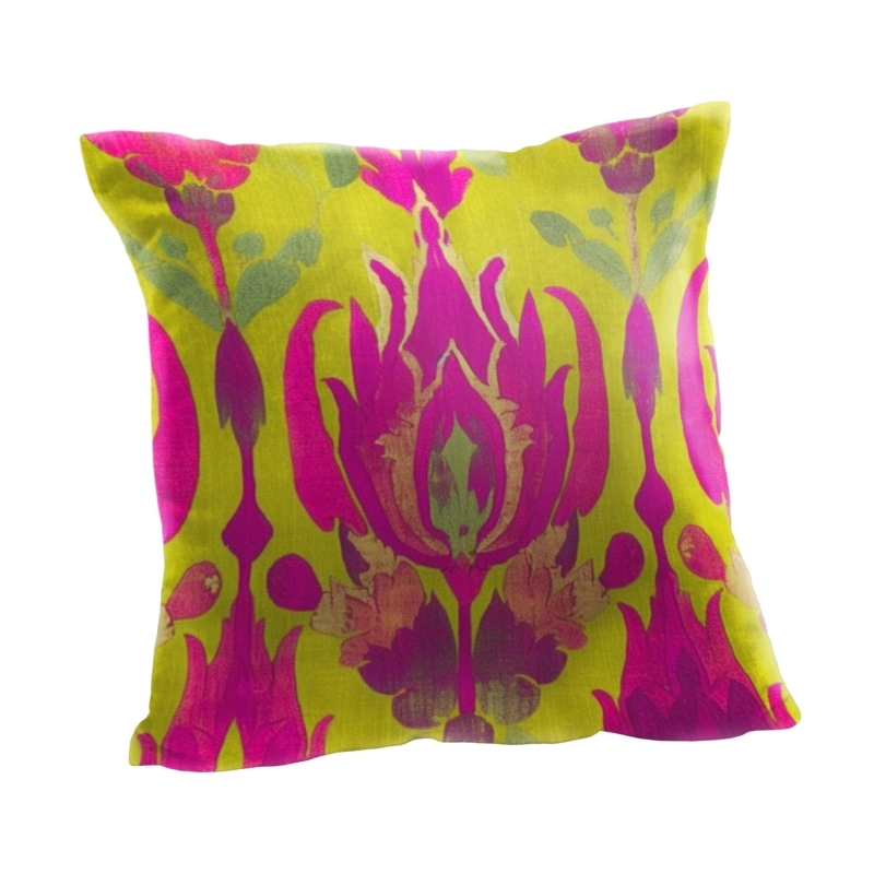 Throw Pillow Magenta Lime Green Floral Ikat Dramatic