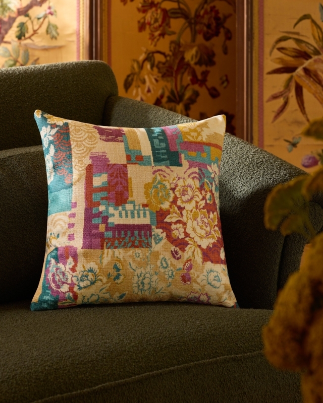 Throw Pillow Maximalist Jewel Tones Woven Texture Geometric Cushion