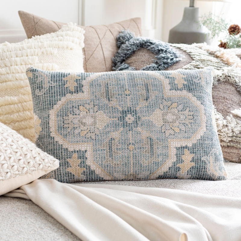 Throw Pillow Medallion Floral Pattern Knife Edge Boho Traditional Cushion