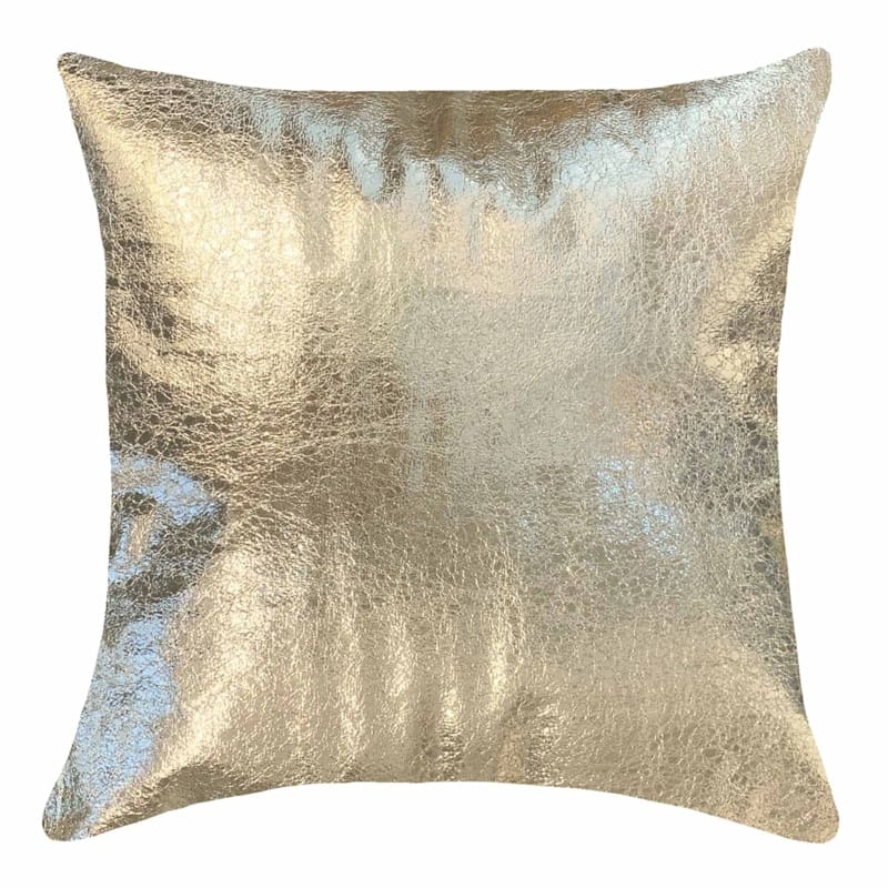 Throw Pillow: Metallic Gold Faux Leather, Crinkled Texture, Glam Decor