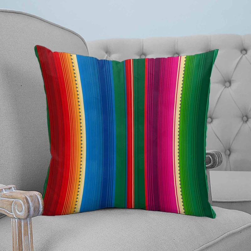 Throw Pillow Mexican Serape Pattern Colorful Stripes Bohemian Outdoor