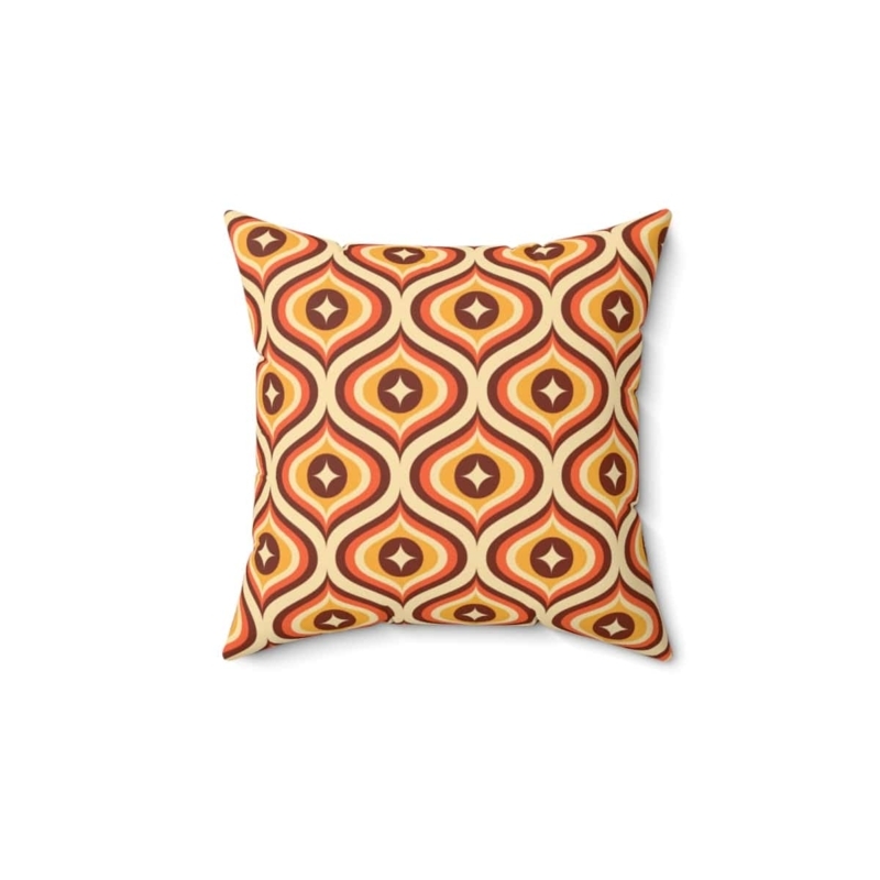 Throw Pillow: Mid-Century Modern Atomic Diamond Pattern, Orange and Brown