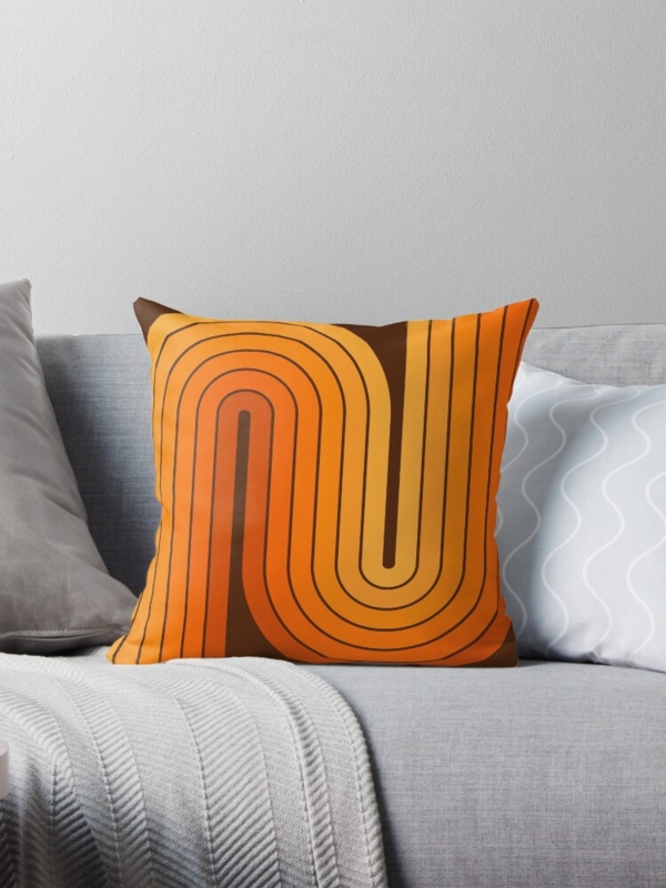 Throw Pillow: Mid-Century Modern Double Arch Pattern, Rust and Teal