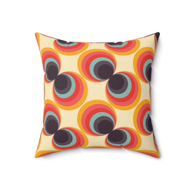 Throw Pillow: Mid-Century Modern Floral Orb Pattern, Teal and Orange