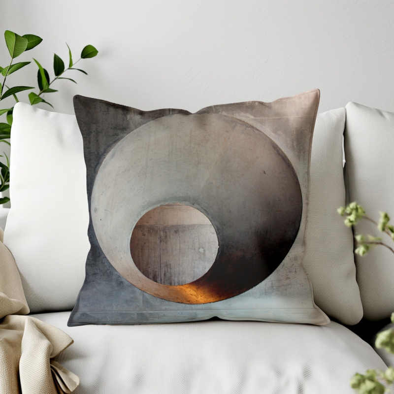 Throw Pillow Minimalist Concrete Circle Art Monochromatic Geometric