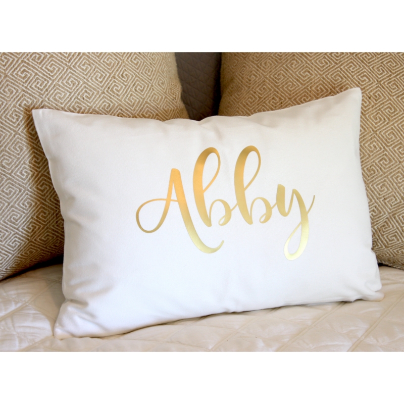 Throw Pillow Minimalist Script Name Linen Texture Off-White