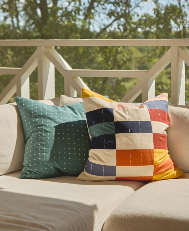 Throw Pillow Modern Geometric Hand-Stitched Running Detail Artisanal
