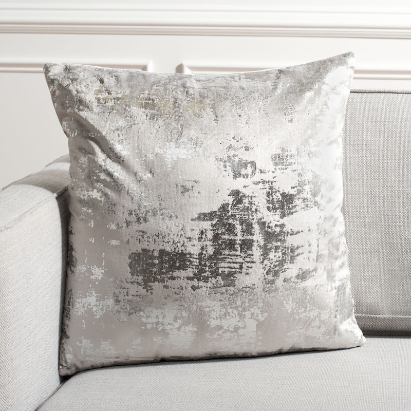 Throw Pillow Modern Metallic Splatter Finish Mottled Pattern Silver