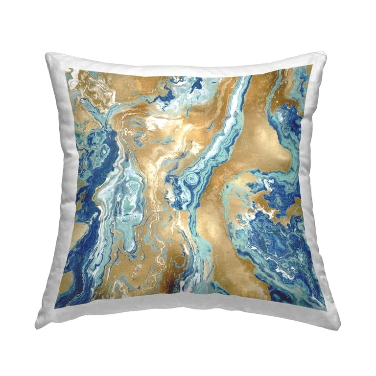 Throw Pillow: Modern Navy and Gold Abstract Fluid Shapes Print