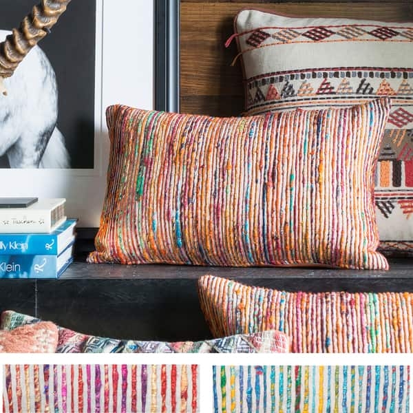 Throw Pillow Modern Striped Lumbar Silhouette with Mustard Accent