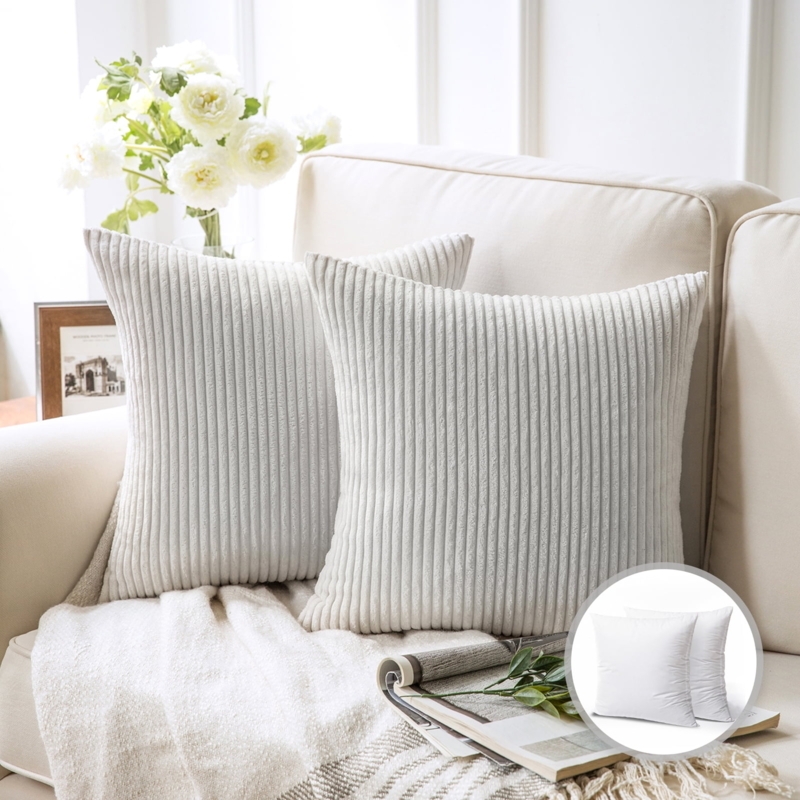 Throw Pillow Monochromatic Tonal Striped Pattern in True White