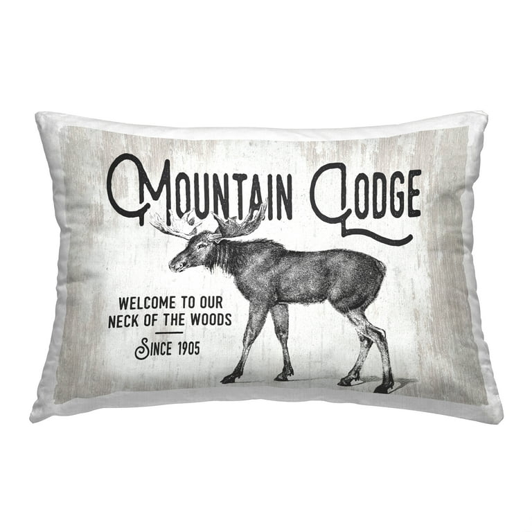 Throw Pillow, Moose Motif, Navy Blue, Printed Graphic, Piped Edges, Rustic Cabin