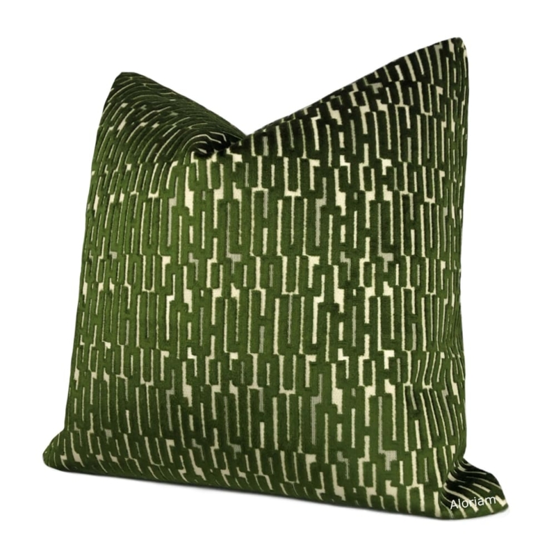 Throw Pillow: Moss Green Geometric Velvet, Raised Diamond Texture