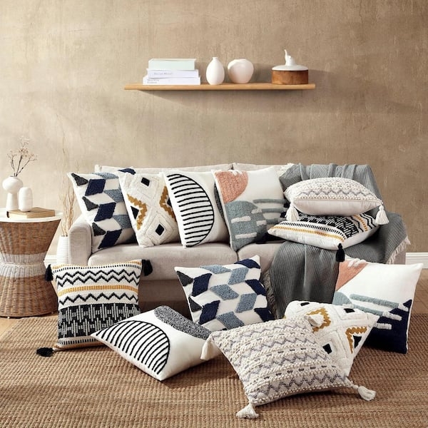 Throw Pillow Multi Color High Low Tufted Texture Southwestern