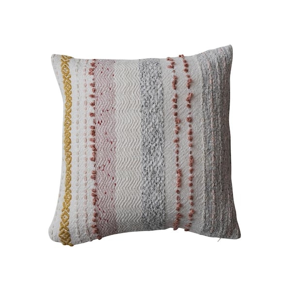 Throw Pillow Multi Color Stripes Raised Embroidery Global Inspired Pillow